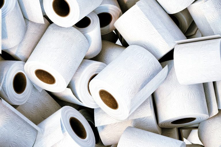 Rouleau de papier toilette vide avec le message "Don't panic" écrit dessus.
